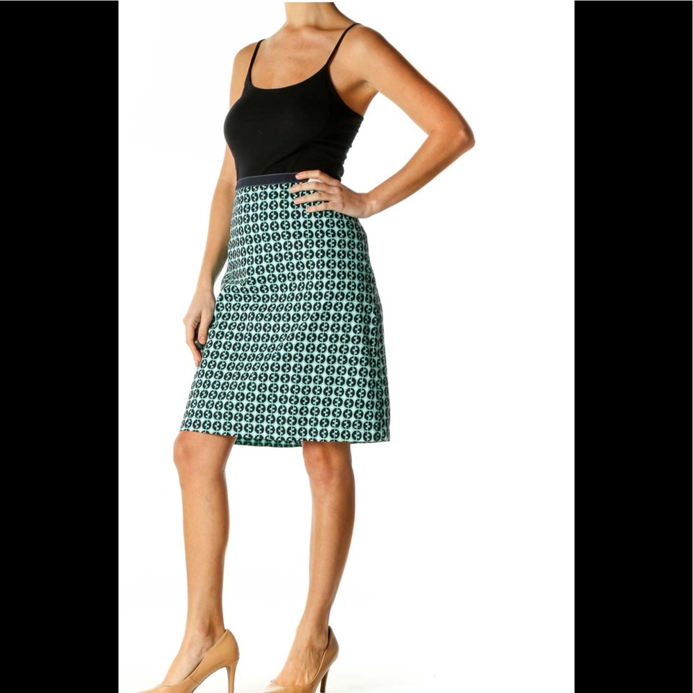 BODEN Green/Blue Print Brunch A-Line Skirt
